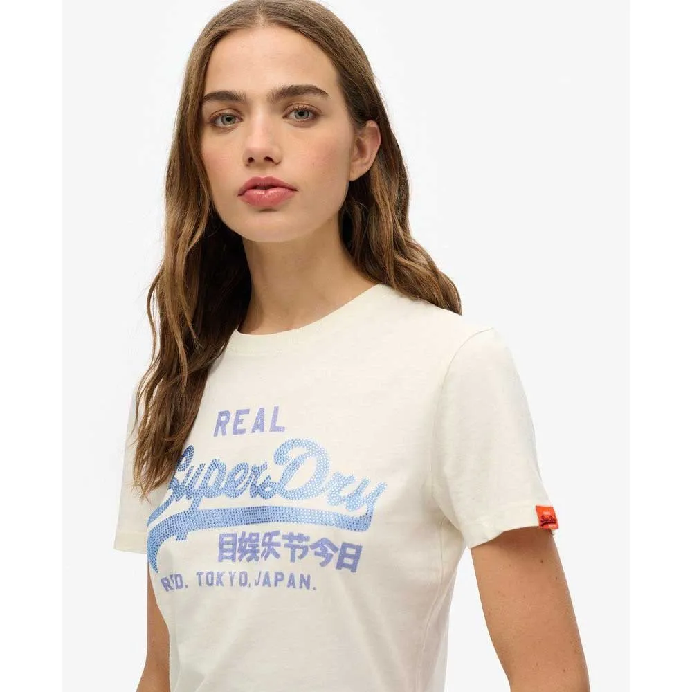 Футболка с коротким рукавом Superdry Vl Rhinestone Slim, белый — фото 3