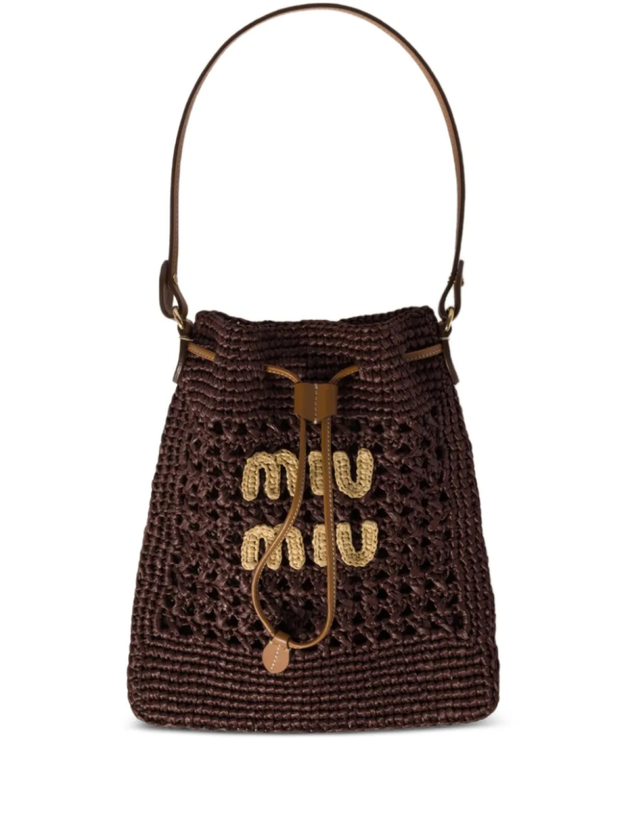 

Мини-сумка-ведро Miu Miu, связанная крючком, коричневый