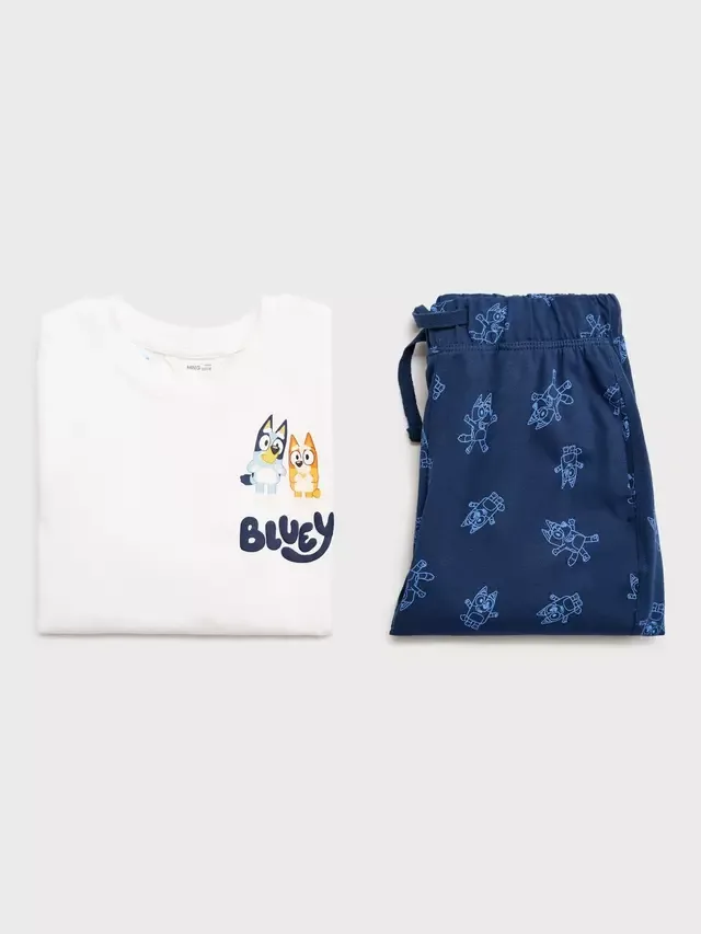 Детская хлопковая пижама с длинными рукавами Bluey, темно-синяя Mango — фото 3