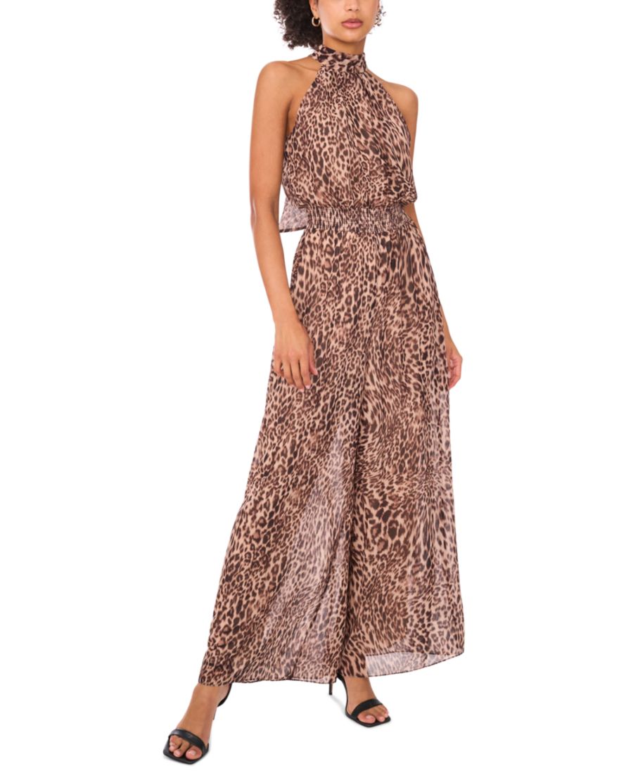 

Женский комбинезон без рукавов с анималистическим принтом и присборенной талией Vince Camuto, Rich Taupe