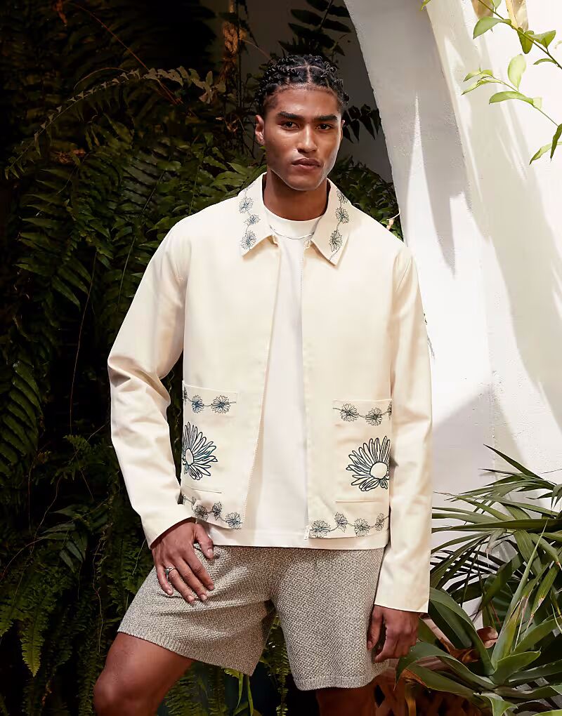 

Куртка харрингтон с вышивкой ASOS DESIGN цвета экрю