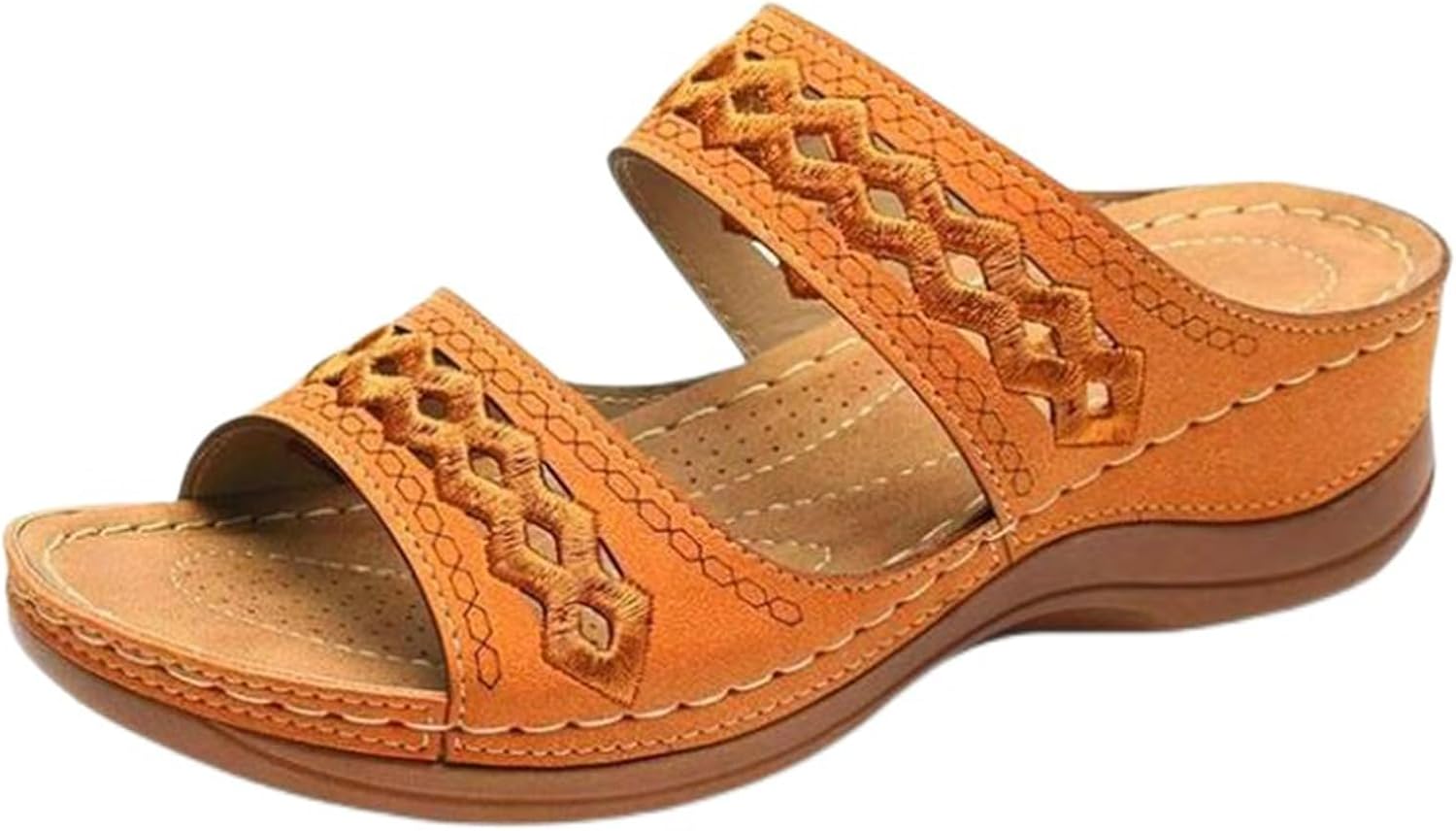 

Босоножки на танкетке для женщин, нарядные вышитые ортопедические сандалии, летние повседневные женские слипоны на платформе с открытым носком, двухремешковые дышащие прогулочные тапочки Generic, желтый