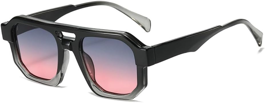 

Солнцезащитные очки Double Bridges Square для женщин с градиентным линзовым покрытием, модные, с прозрачными линзами, в стиле ретро-панк, солнцезащитные очки UV400 для мужчин WNCKSQ, Black Gray Pink