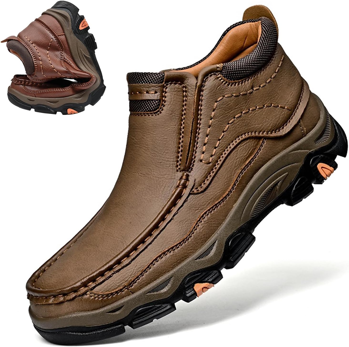 

Мужские кожаные лоферы, деловые с высоким верхом, повседневные слипоны, водонепроницаемые, легкие, дышащие, классические ботинки для ходьбы, вождения, путешествий и активного отдыха Generic, хаки