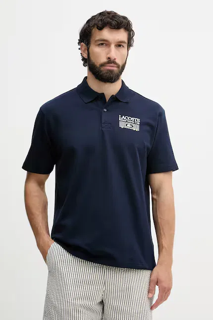 Поло из эластичного хлопка Lacoste, синий