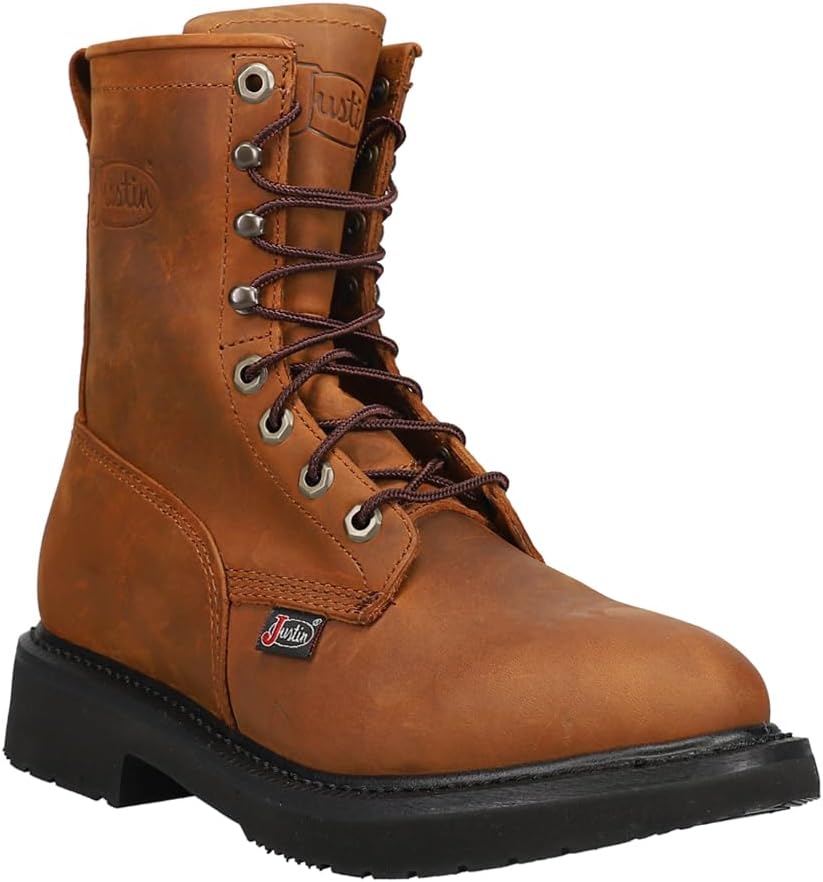 Мужские ботинки Justin Boot Company (DISC) (WSL) Livestock коричневого цвета, 20 см, с круглым мягким носком, на шнуровке — фото 2