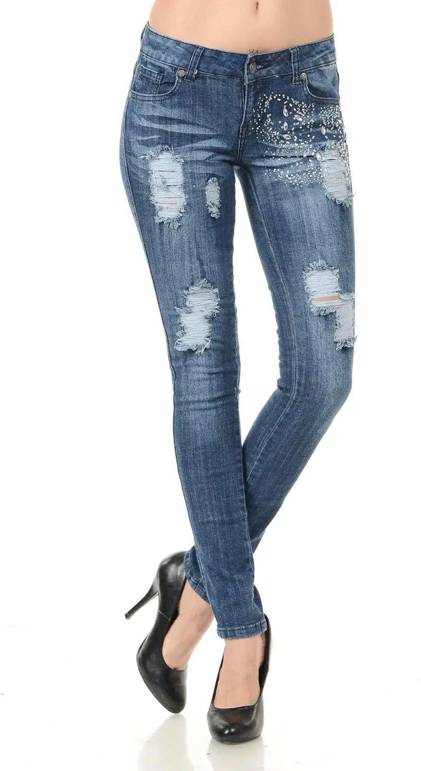 

Джинсы женские Blue Denim Stretch Skinny с потертостями JEANS FOR LOVE