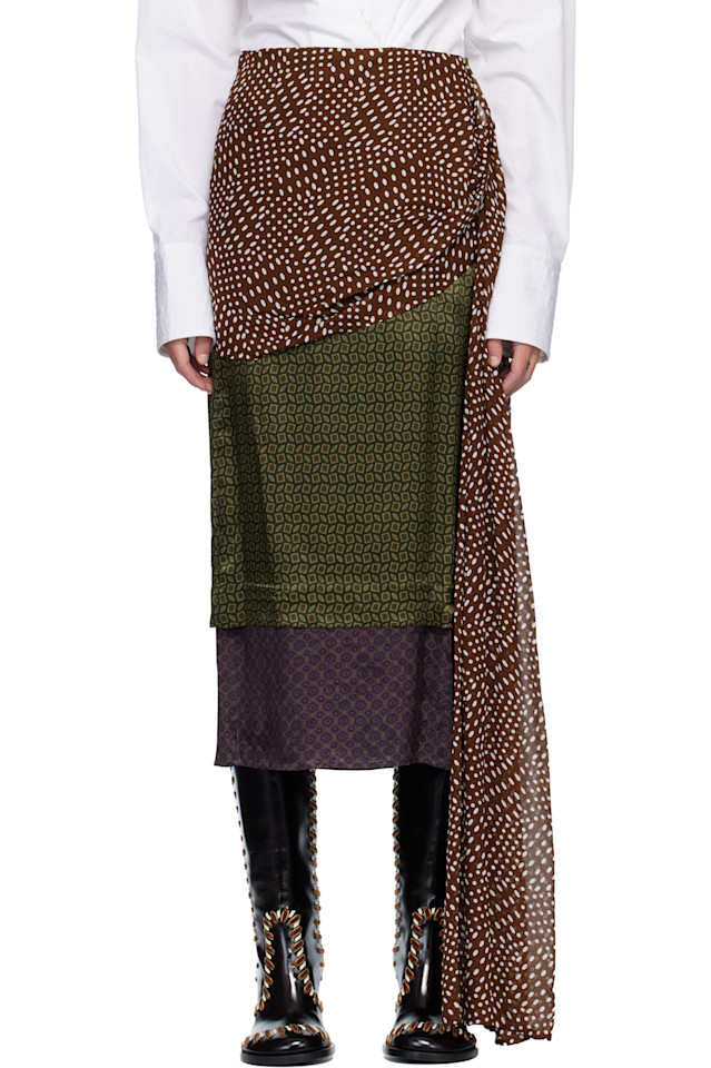 

Dries Van Noten Разноцветная драпированная юбка миди из шелкового атласа