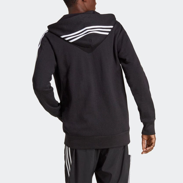 Худи adidas French Terry 3-Stripes Full-Zip Hoodie 'Black White', черный — фото 3