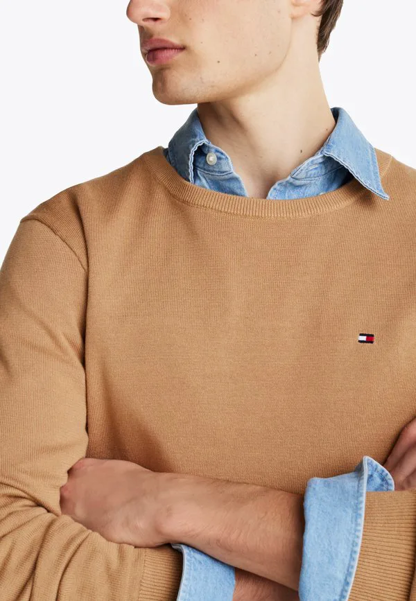Свитер с круглым вырезом и вышивкой флага Tommy Hilfiger, Safari Canvas — фото 4