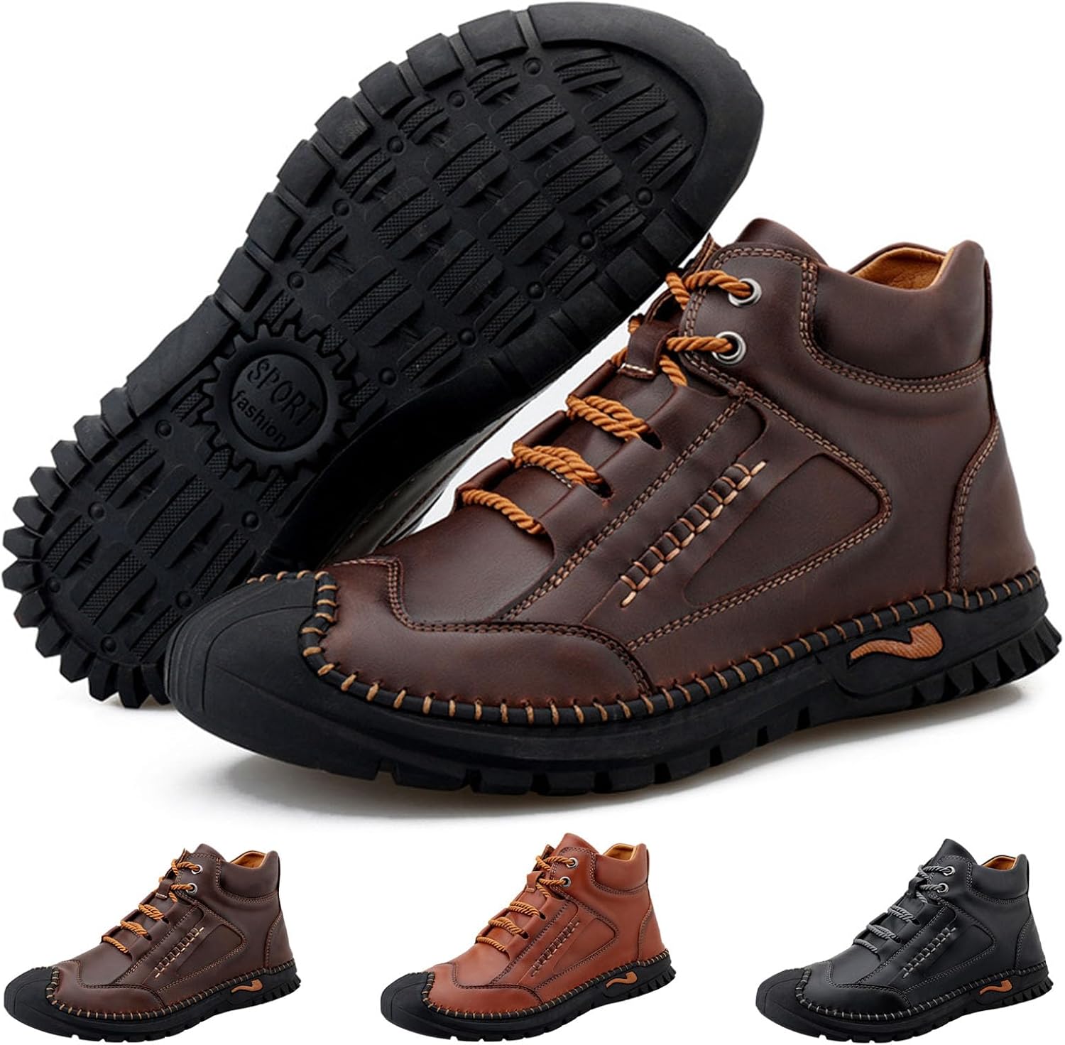 

Кожаные ботинки - мужские ручной работы, водонепроницаемые повседневные ботинки с поддержкой свода стопы, снятием давления и комфортом на весь день Dosurgorn, темно-коричневый