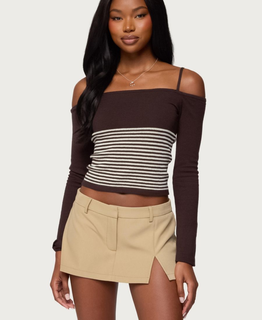 

Женская трикотажная блузка Darya в полоску с открытыми плечами Edikted, Brown