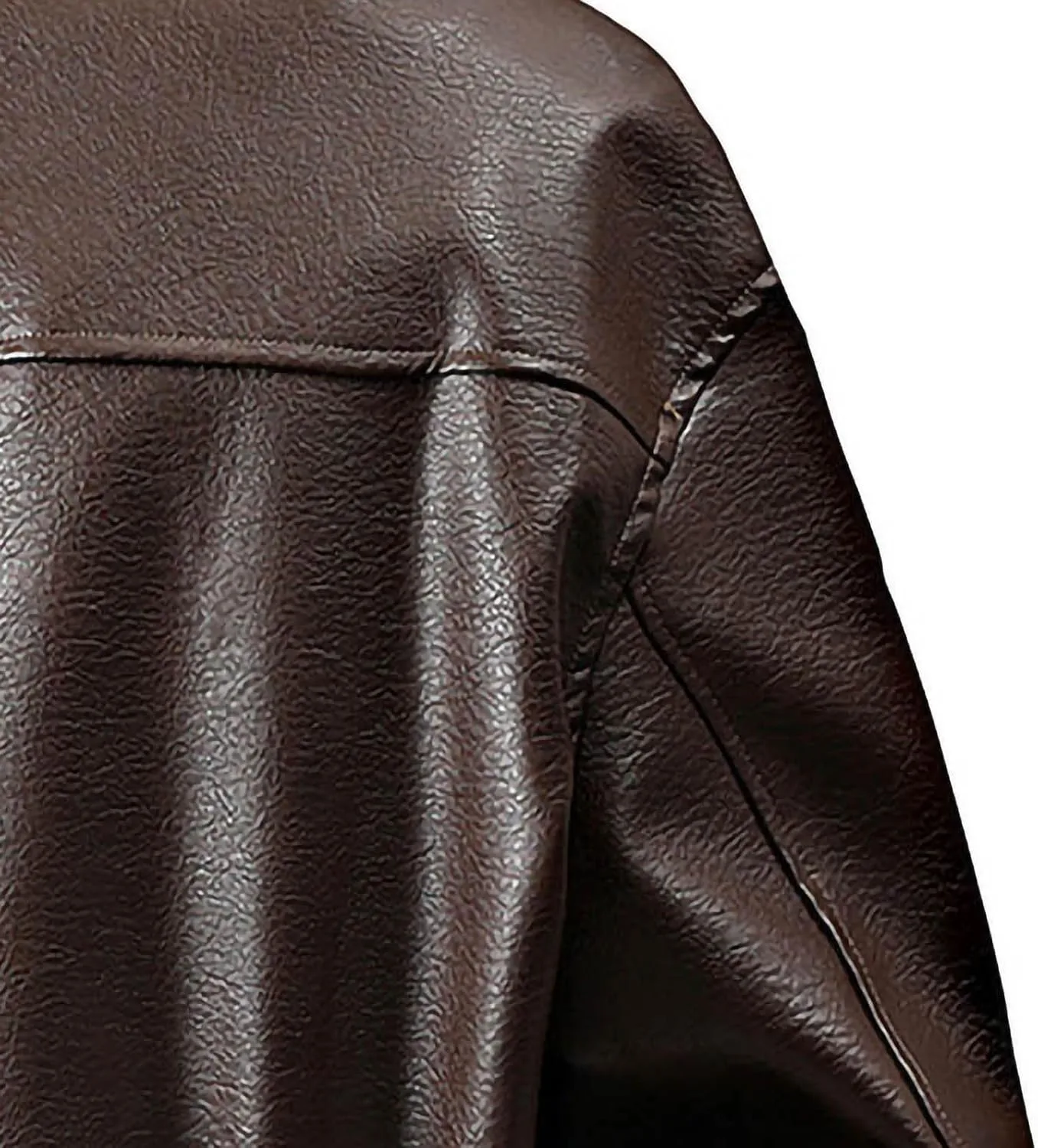 Мужская куртка-бомбер из искусственной кожи Casual Varsity Baseball Coat с воротником PU Motorcycle Coat ветрозащитная на молнии Generic, коричневый — фото 2