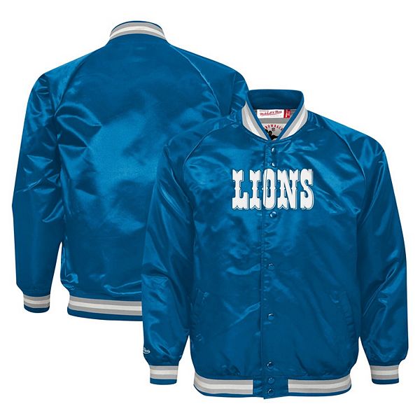 Синяя молодежная куртка Detroit Lions с цельнокроеным рукавом и застежкой на кнопках Mitchell & Ness — фото 2