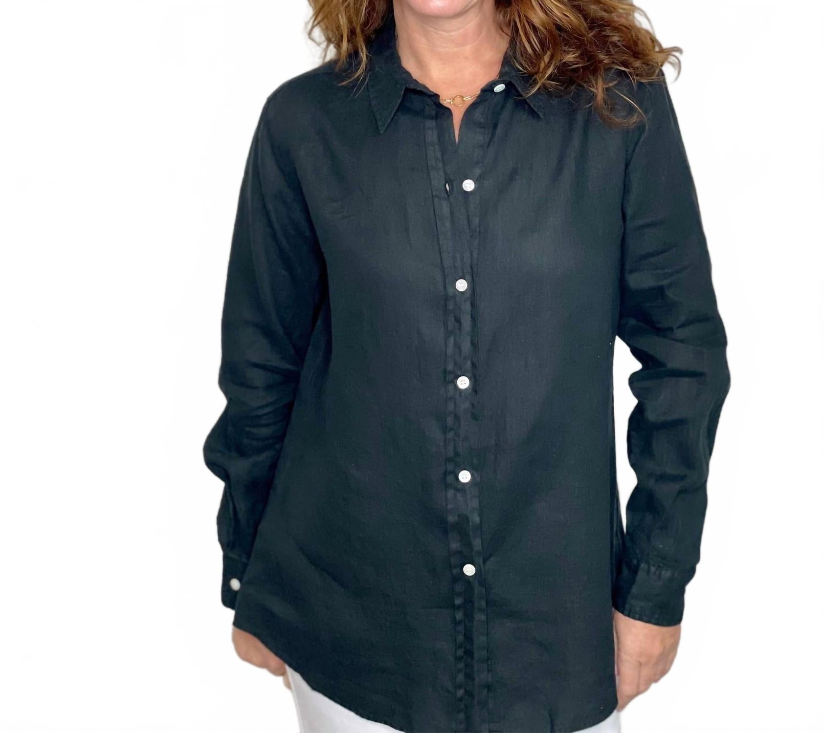 

Черная льняная рубашка на пуговицах Pure Amici