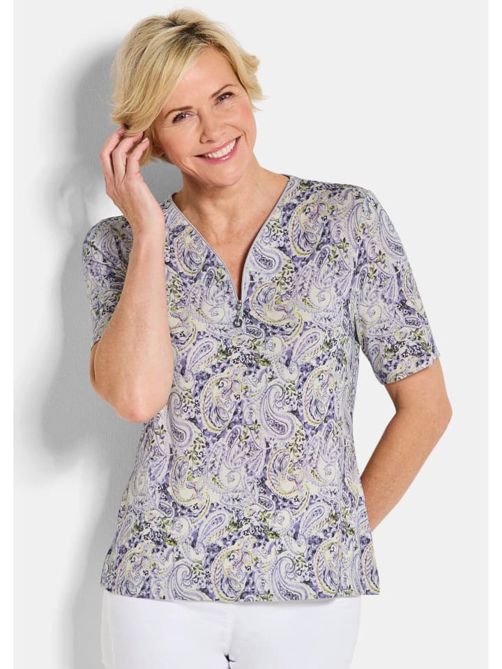 

GOLDNER Трикотажная футболка, вискозная футболка с узором «пейсли» сиреневого/зеленого цвета, Зеленый, GOLDNER Трикотажная футболка, вискозная футболка с узором «пейсли» сиреневого/зеленого цвета