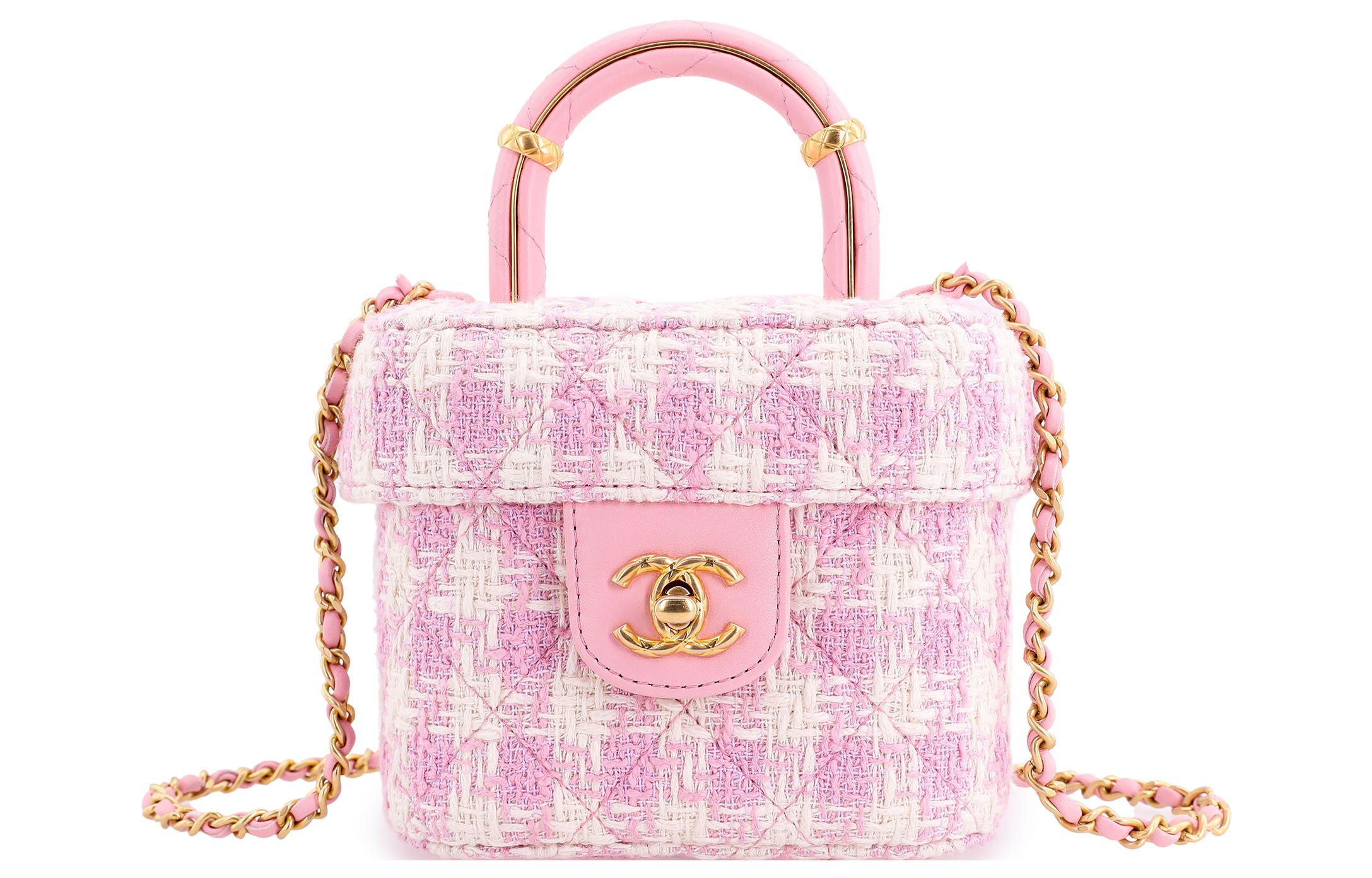 

CHANEL Женская косметичка Trumpets из овчины с твидом, через плечо, розовая/белая