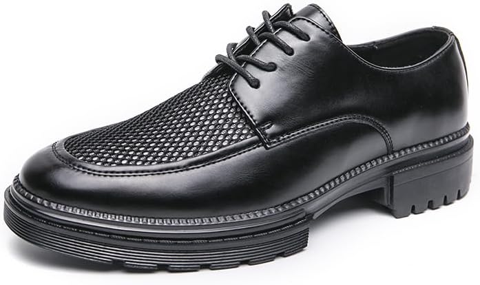 

Мужские дышащие туфли из сетчатой кожи на шнурках с платформой Oxford, с вырезами, поддержкой свода стопы, туфли, классические удобные лоферы с круглым носком для делового и официального стиля Zzyyzzyy, черный