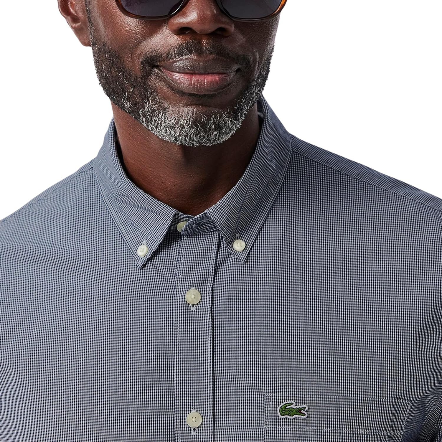 Lacoste мужская рубашка с коротким рукавом, клетка, regular fit, из коллекции Core Collection, White/Navy Blue Gingham — фото 2