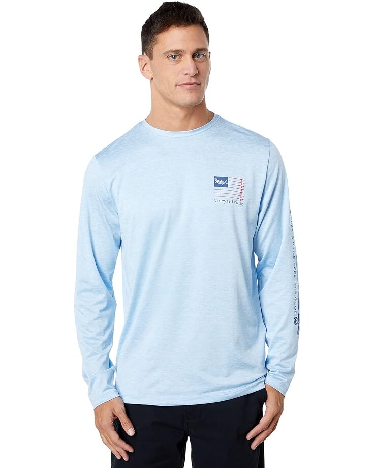 

Футболка Vineyard Vines Long Sleeve Tarpon Rod Flag Harbor T-Shirt, цвет Jake Blue Heather