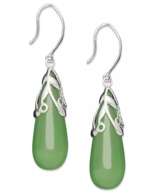 

Серьги-Капли из окрашенного нефрита в форме листа, стерлинговое серебро Macy'S, jade