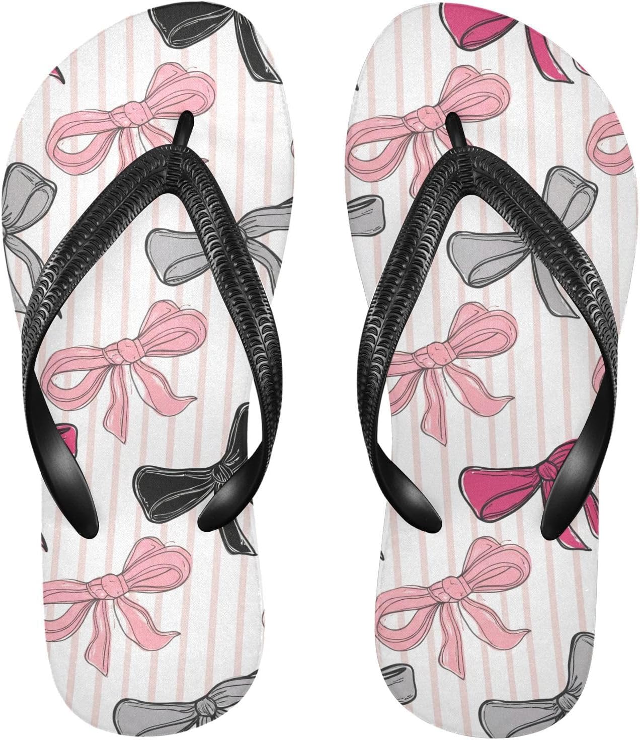 

Розовые вьетнамки в полоску с бантом, пляжные шлепанцы для душа, резиновые нескользящие летние тапочки для ходьбы, для мужчин и женщин Sinestour
