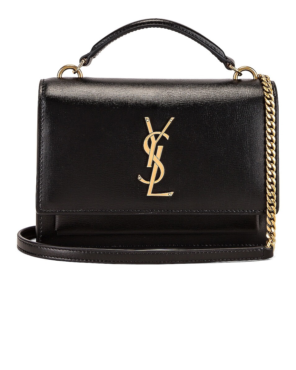 

Сумка-кошелек с цепочкой и ручкой сверху Sunset Saint Laurent, черный/черный