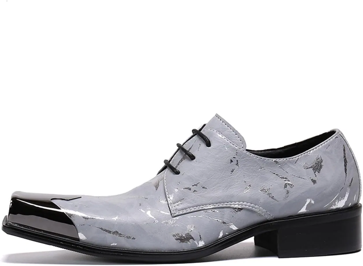 Лоферы кожаные Mens Lace-Up Shoes, Loafers Cowhide Shoes Genuine Leather Large Size Low Top Metal Square Toe Breathable Comfortable Casual Shoes, серый MANYUBEI — фото 3