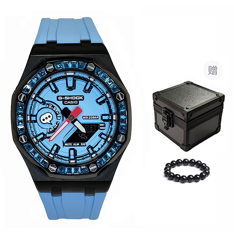 

CASIO Мужские часы с двойным дисплеем, жидкокристаллическим/аналоговым циферблатом, 44 мм, синие