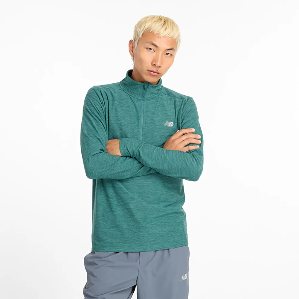 

Футболка New Balance Space Dye half zip long sleeve, зеленый