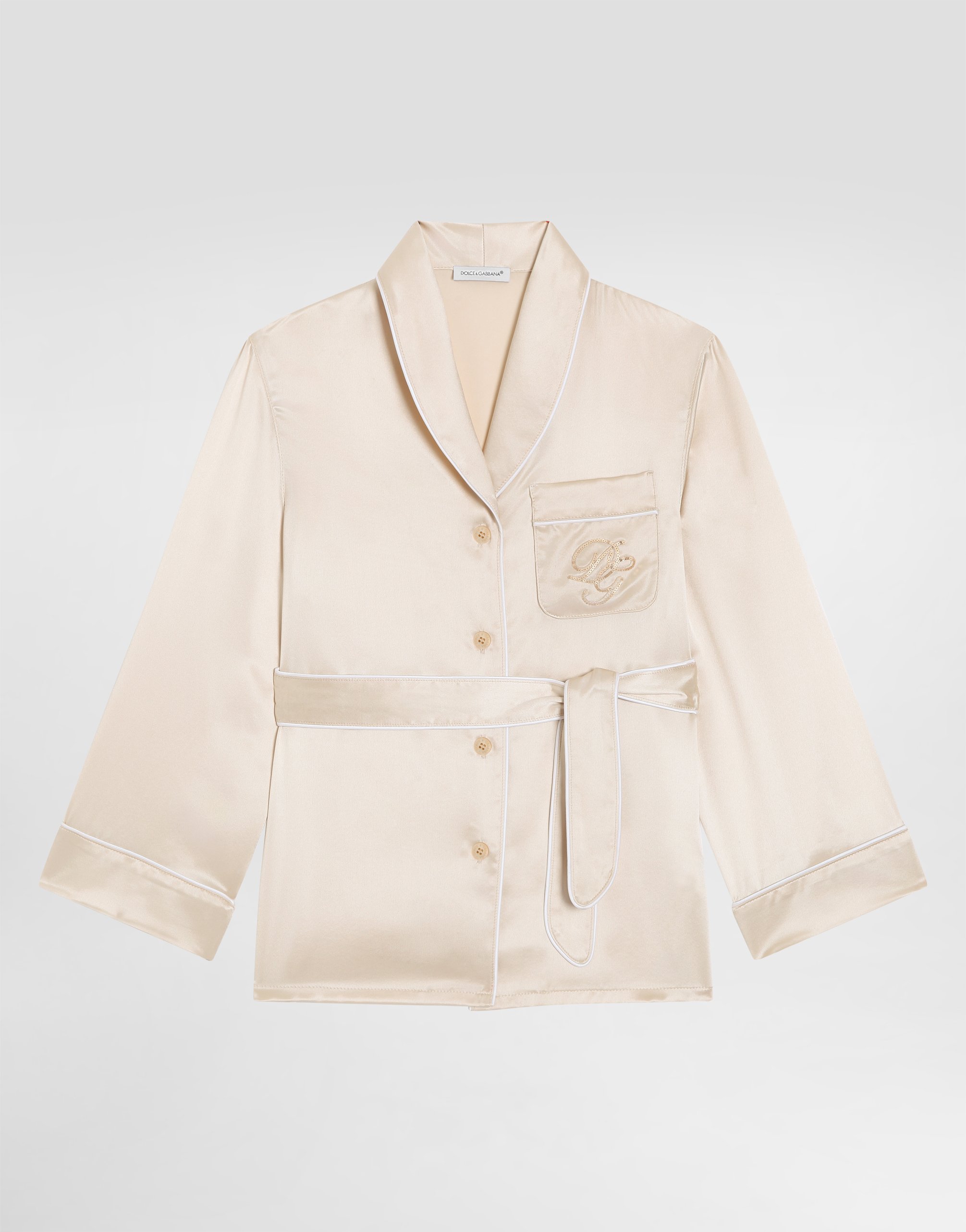 

Шелковая атласная рубашка с кантом DOLCE & GABBANA, бежевый