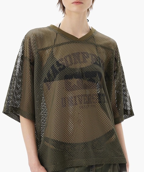 

Футболка с V-образным вырезом, сетчатая, номерная MASONPRINCE, цвет хаки