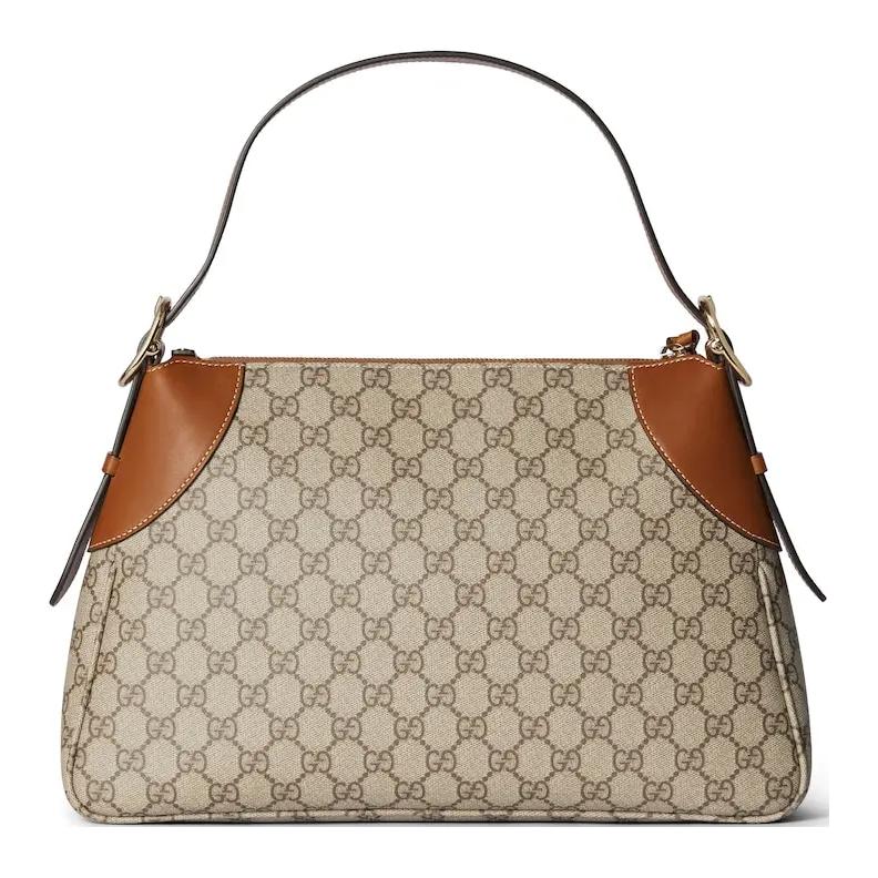 Gucci Сумка-мессенджер из холста с покрытием и кожаной отделкой, женская, средний размер, бежевый и темно-коричневый цвета — фото 4