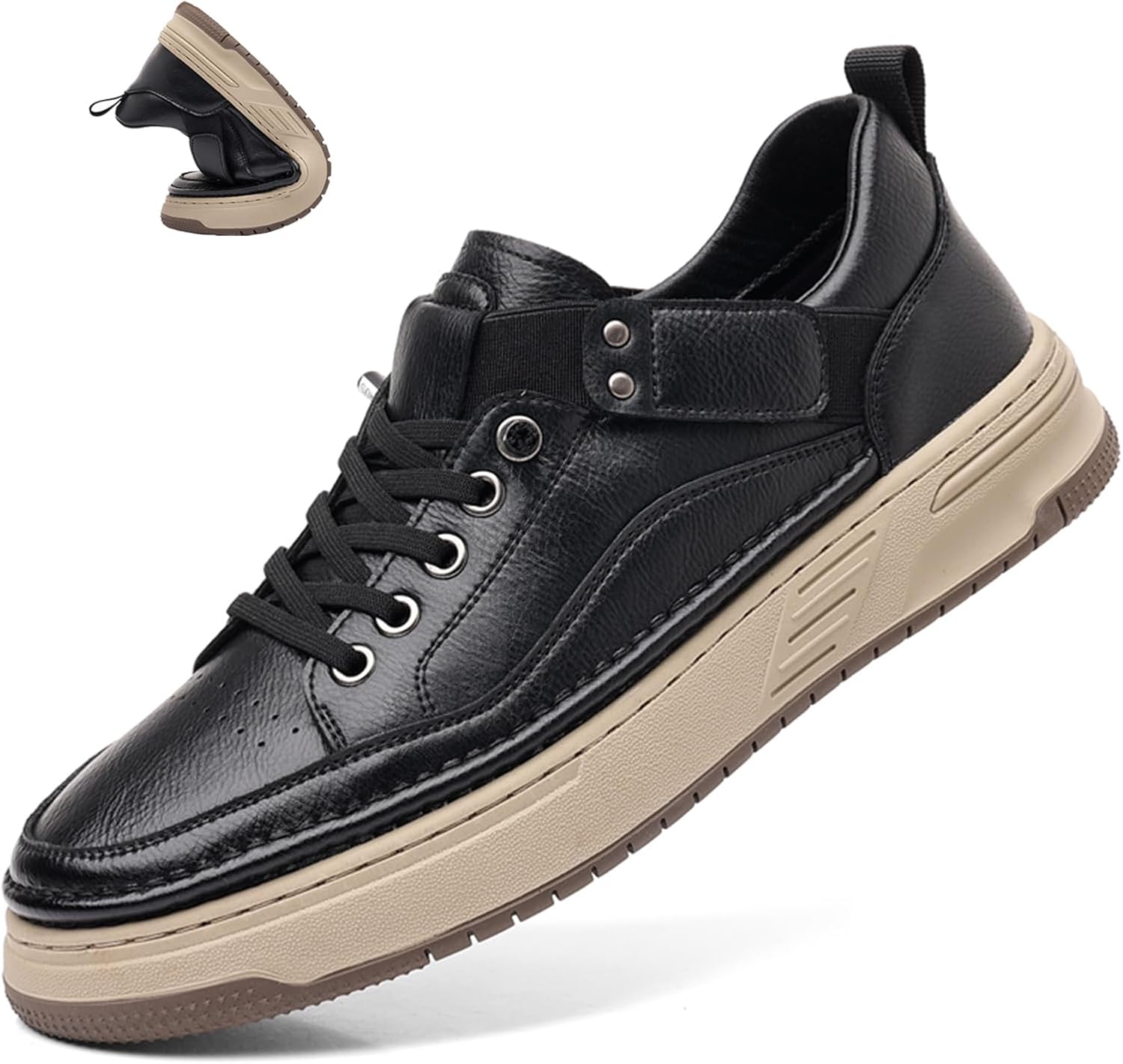 

Мужские кроссовки на платформе из натуральной кожи с мягкой подошвой, нескользящие, без шнурков, увеличивающие рост, бизнес-обувь, оксфорды Ptnoka, черный