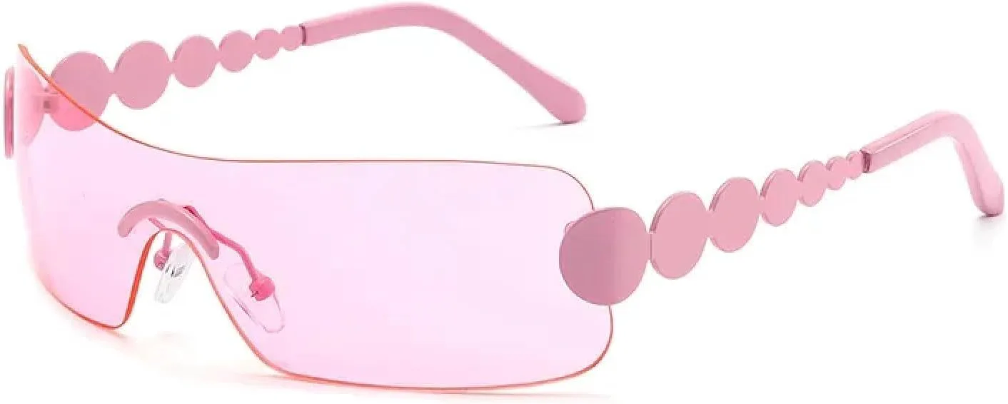 

Солнцезащитные очки без оправы прямоугольной формы для женщин, винтажные, в стиле панк, популярные, с заклепками, в форме круга, роскошные очки TYUVIVO, Pink
