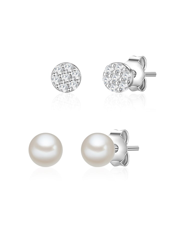 

Lulu & Jane Комплект (2 серьги) из латуни с кубическим цирконием и серебристой пластиковой бусиной