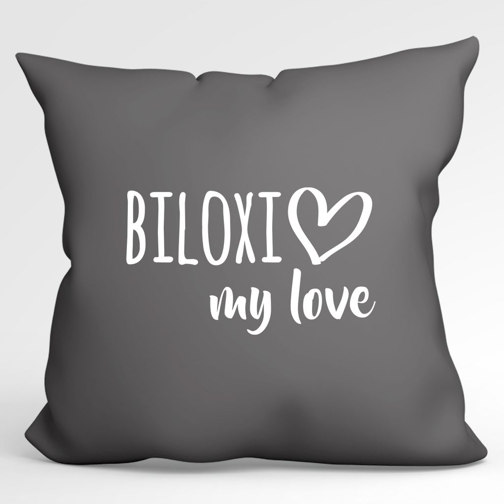 

Huuraa Pillow Biloxi my love Декоративная подушка с наполнителем размером 40x40см Steel Grey для всех поклонников Biloxi Live USA Идея подарка для друзей и семьи Hellweg Druckerei