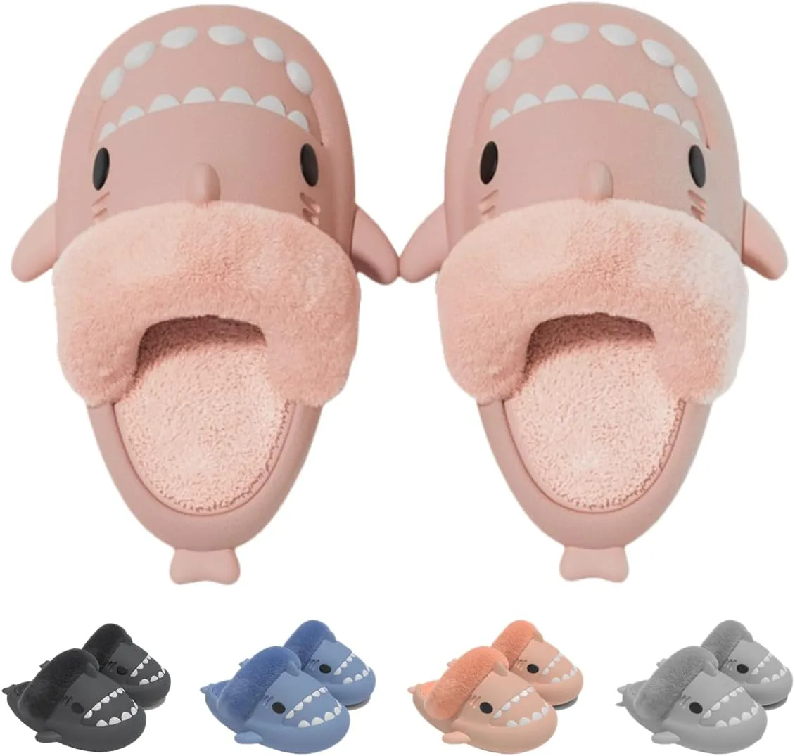 

Тапочки с акулой для женщин и мужчин, милые мультяшные плюшевые пушистые домашние тапочки с эффектом памяти, теплые зимние тапочки для дома VTTDB, розовый