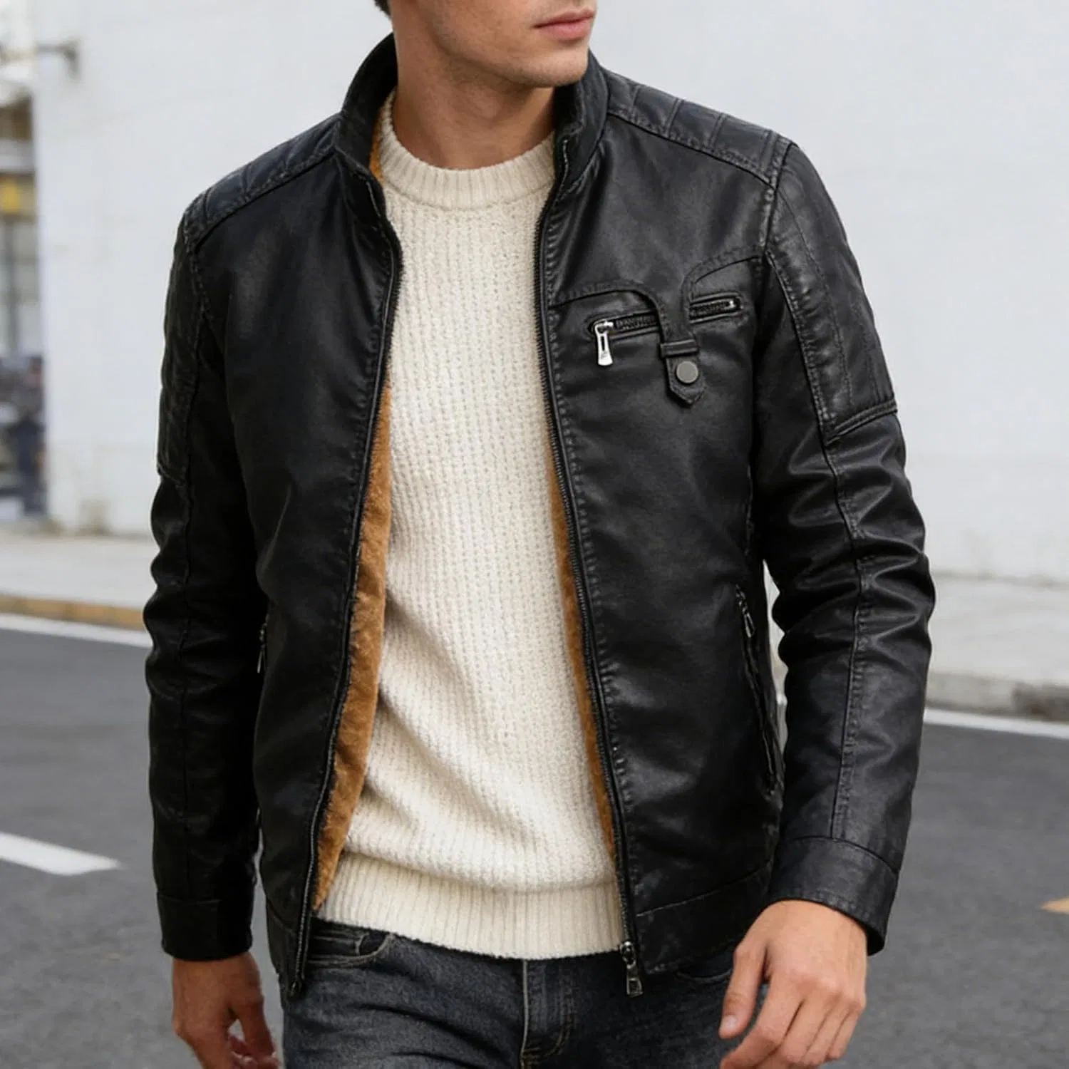 Мужская куртка Going Out Jacket из искусственной кожи, легкая, с воротником-стойкой — фото 2