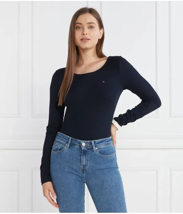 Блузка с длинными рукавами 5х2 в рубчик O-NK slim fit Tommy Hilfiger, темно-синий — фото 3