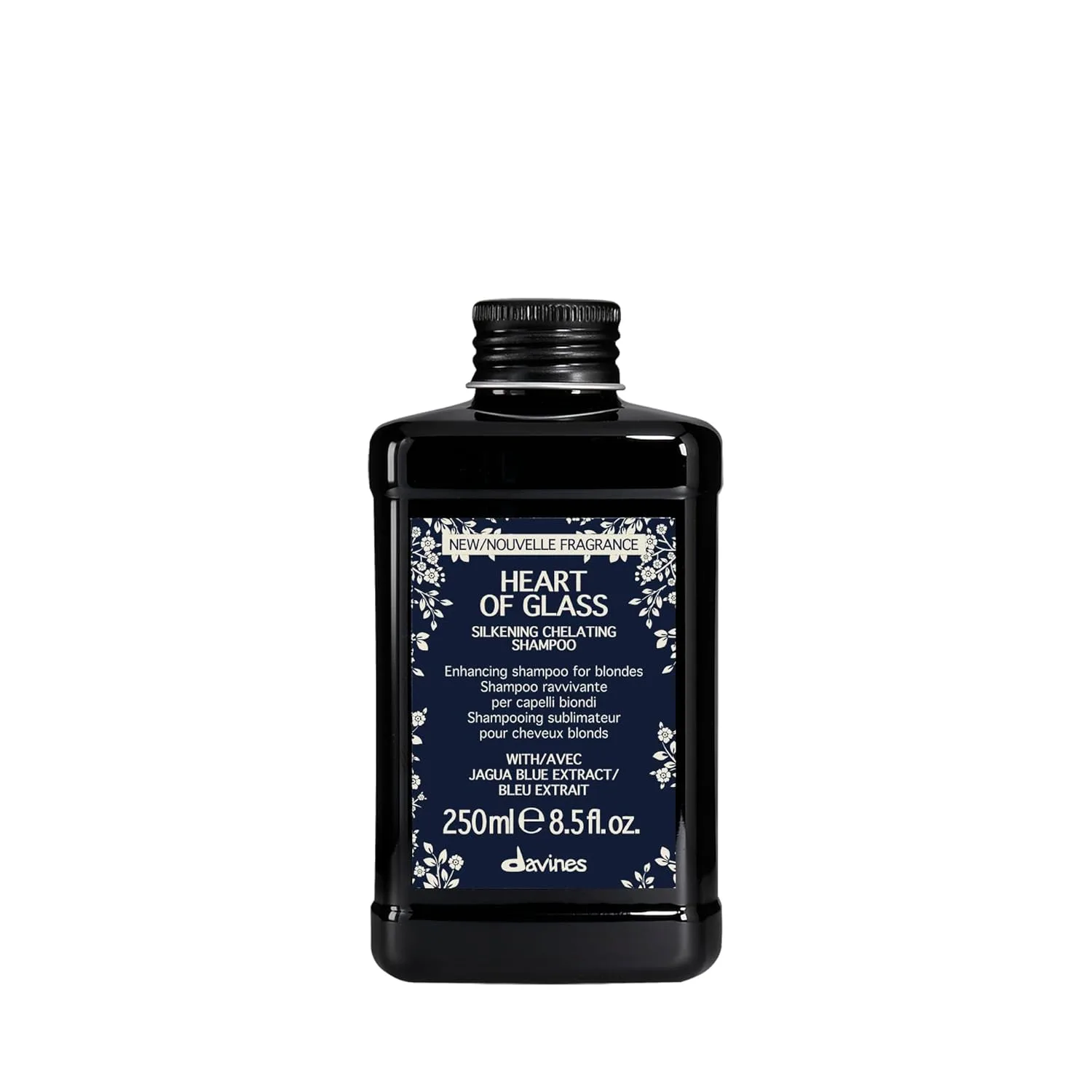 Davines Heart of Glass Silkening Shampoo, усиливающий синий шампунь для блондинистых и седых волос - нежный очиститель с экстрактом джагуа синего, балансирует тон, осветляет и питает без утяжеления, green