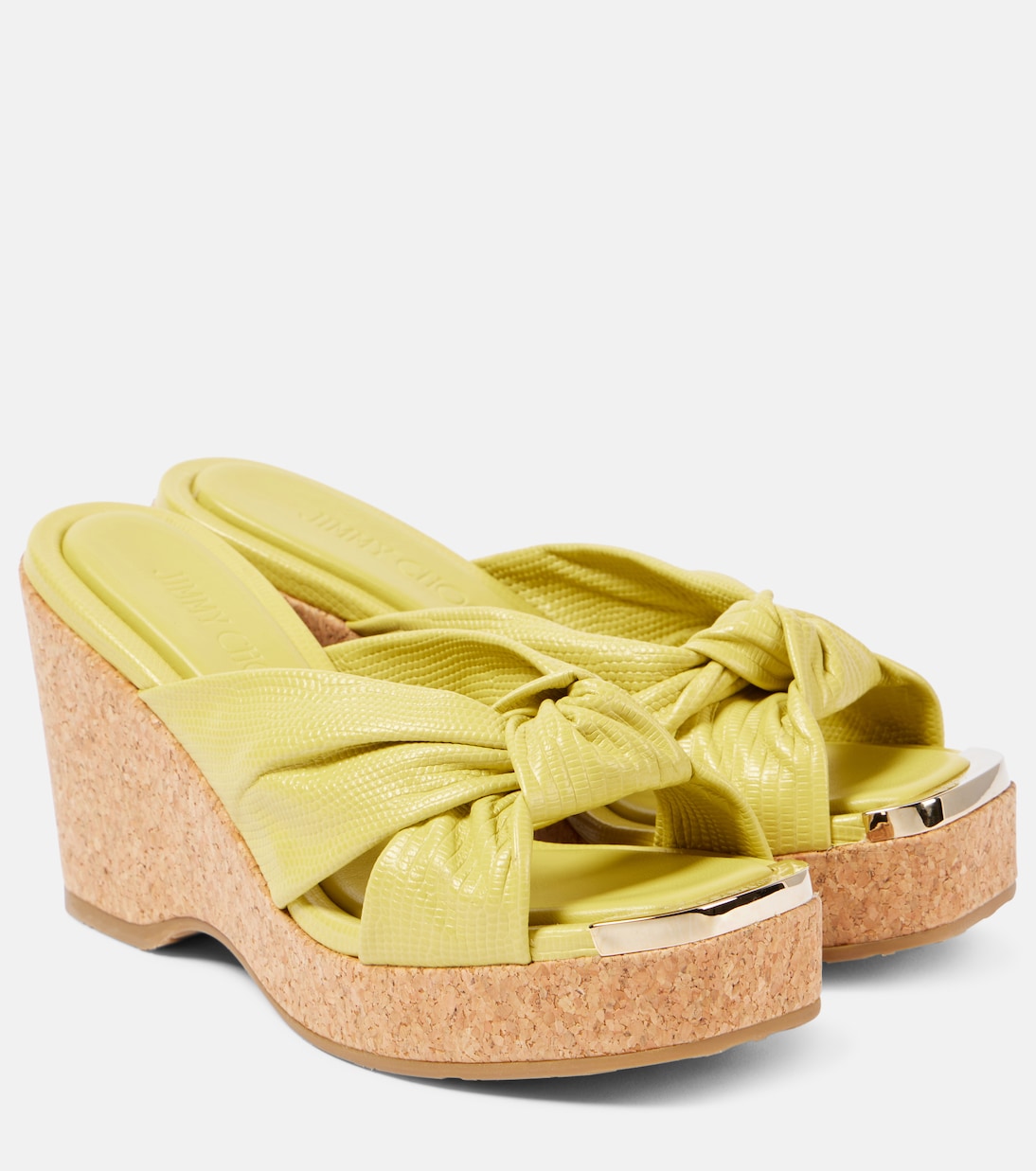 Мюли Avenue из кожи с эффектом ящерицы на танкетке Jimmy Choo, Sunbleached Yellow