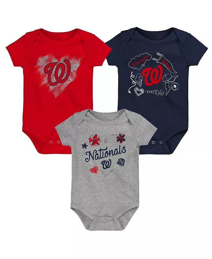 Комплект из 3 боди для новорожденных и младенцев Washington Nationals красного, темно-синего и серого цветов Outerstuff — фото 2
