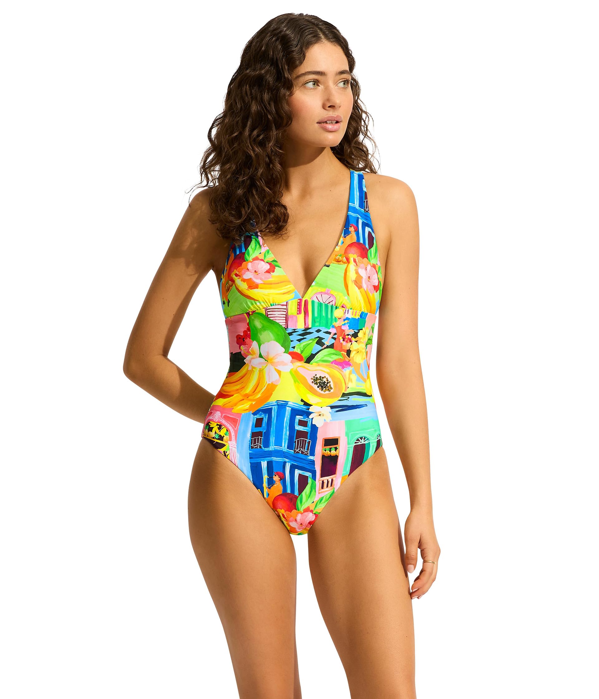

Купальник Seafolly Cuba Deep V Neck One Piece, цвет Turquoise
