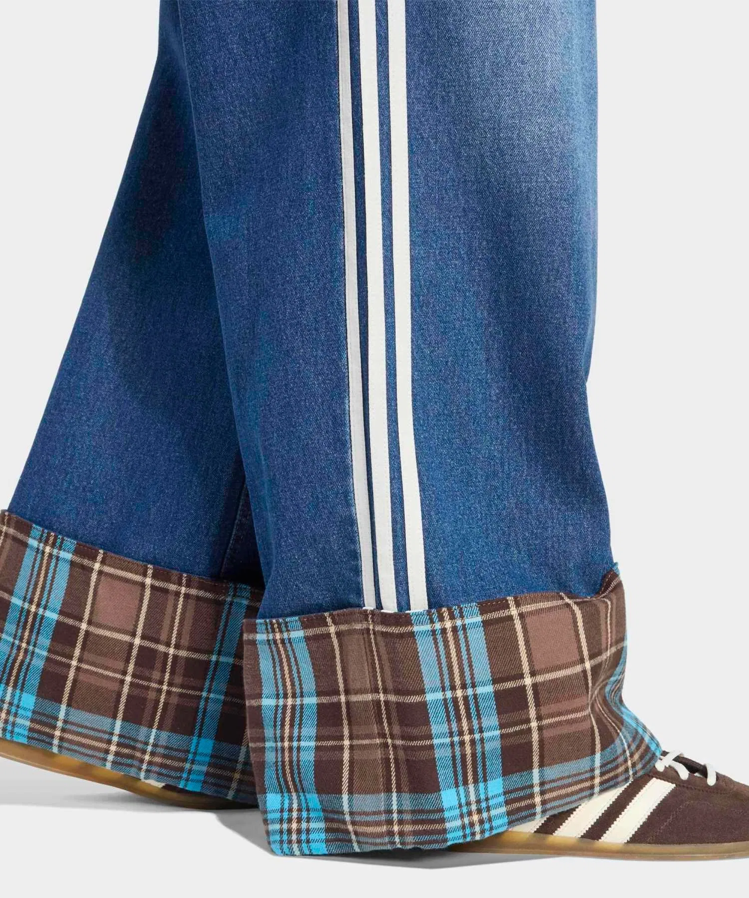 Винтажные джинсы с широкими штанинами и клетчатым швом / adidas Originals — фото 4