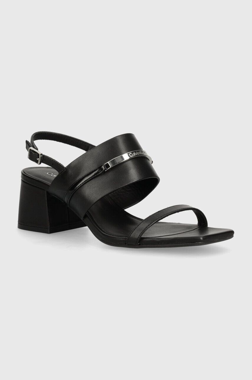 Кожаные сандалии Calvin Klein HEEL SANDAL 45 MET BAR LTH, черный