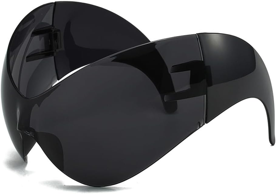 

Большие спортивные солнцезащитные очки в стиле панк для женщин и мужчин, в стиле стимпанк, цельные солнцезащитные очки без оправы, «кошачий глаз», защита от ультрафиолета UV400 WNCKSQ, C1 Black