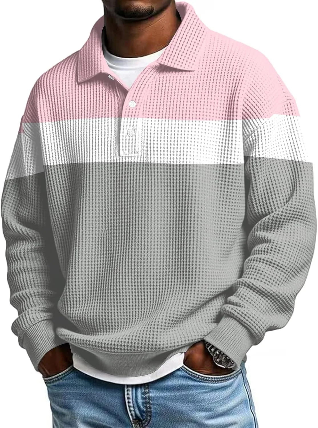 

Мужская вязаная поло с вафельной текстурой, классическая рубашка с длинным рукавом ZWSPTO