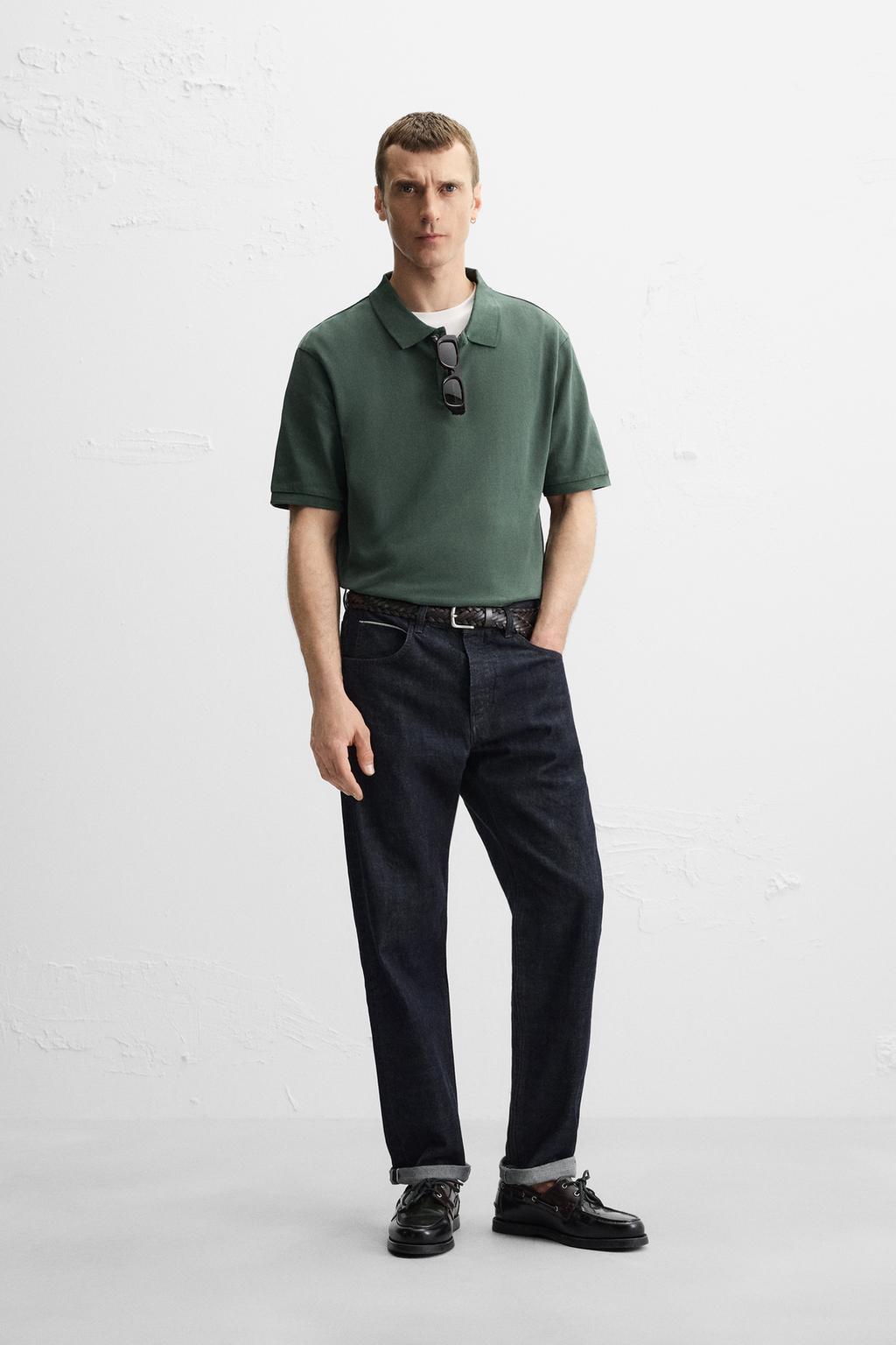 

Застиранная текстурированная рубашка-поло из пике ZARA, цвет washed green