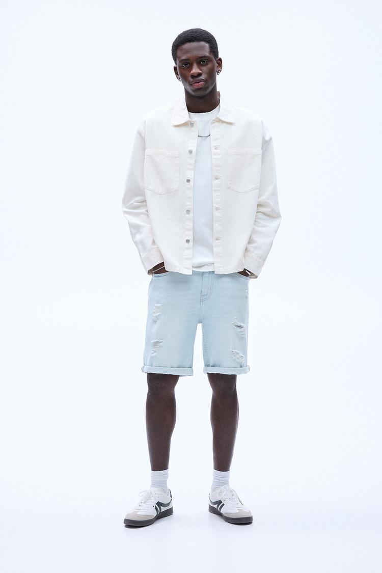 

Шорты-Бермуды из рваного денима Pull And Bear, индиго